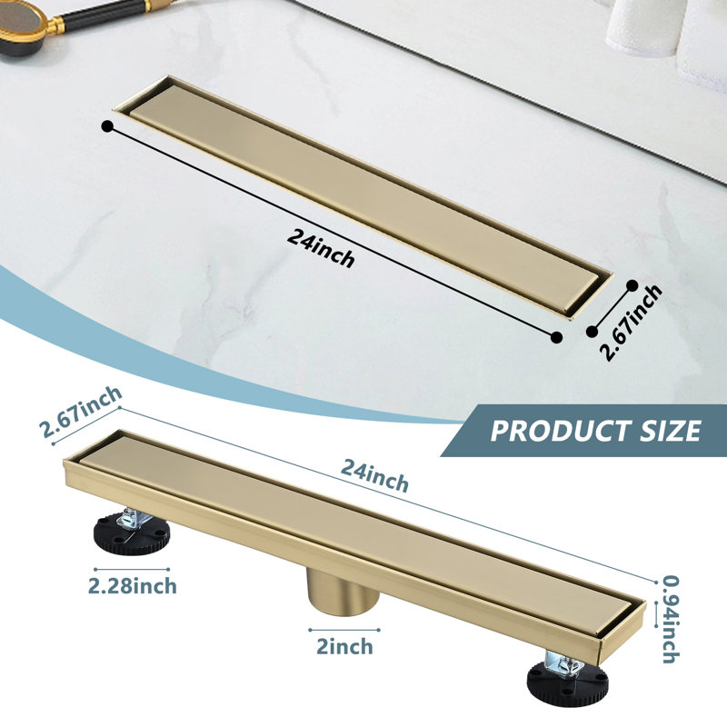 Linear Shower Drain,304 Stainless Steel Rectangle Shower Floor Drain Adjustable,With Hair Catcher, Adjustable Feet