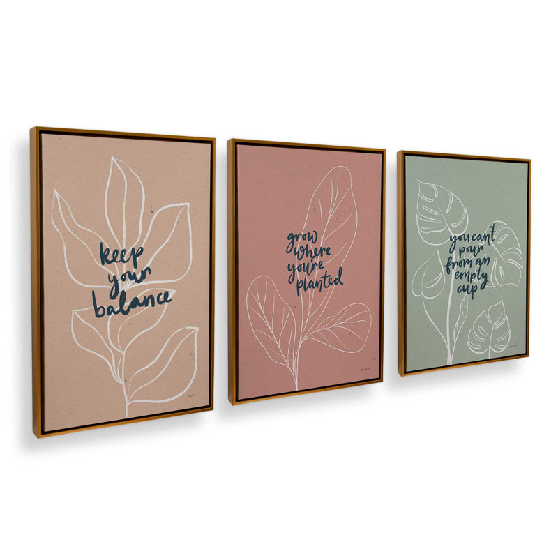 Ensemble de 3 fleurs confiantes, H 49 po x l 99 po, Cadre flottant or poli