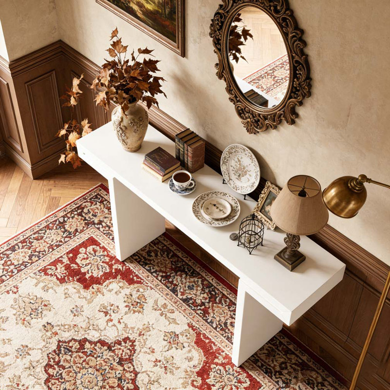 60-Inch Console Table with Geometric Clean Lines Design, White