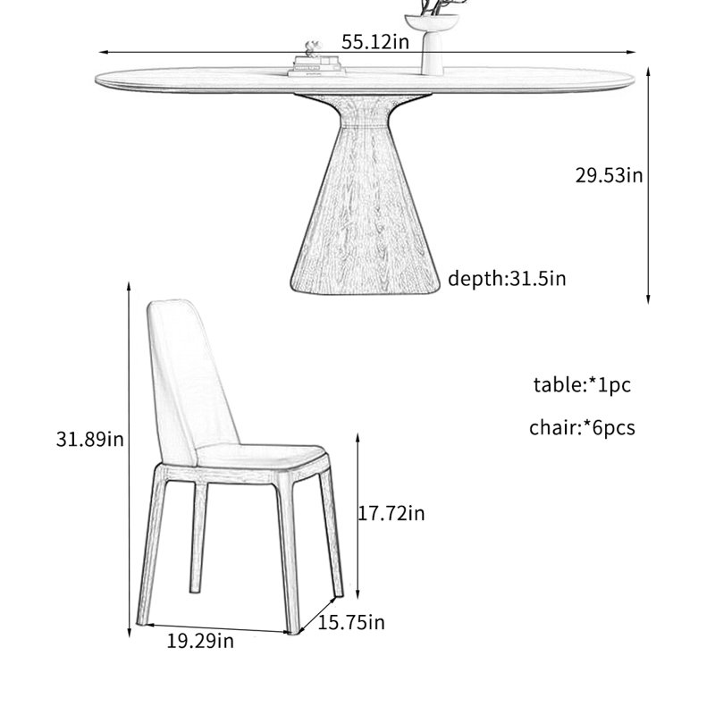 Ensembles de table de salle à manger en bois massif Modern Rock Plate., H 29,53 po x L 55,12 po x l 31,5 po