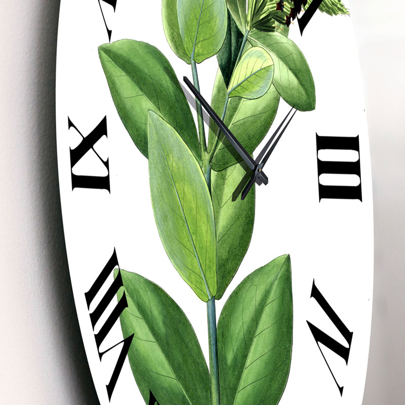 Vintage Green Leaves Plants VI - Horloge murale traditionnelle, Moyen