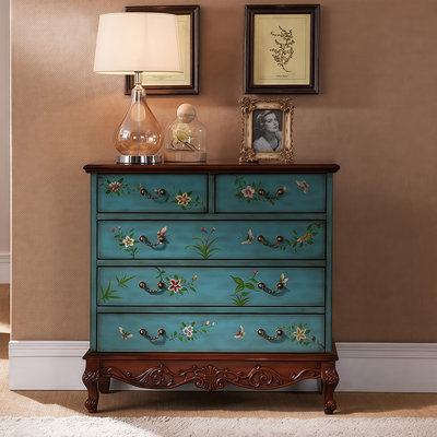 Buffet décoratif bleu en bois massif