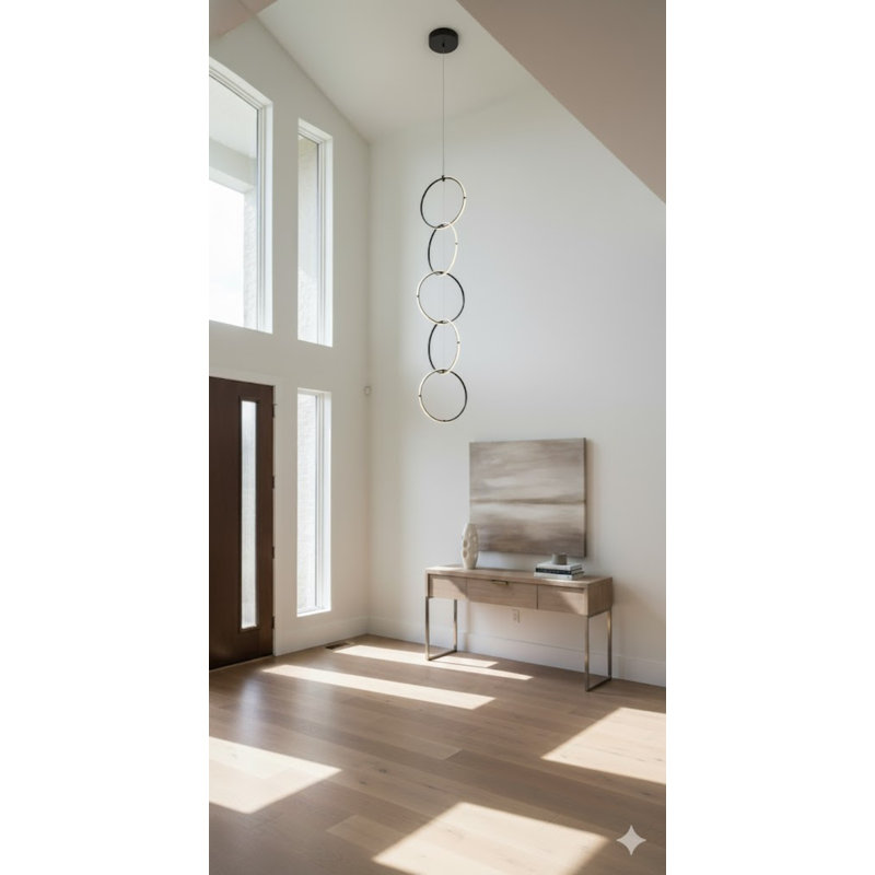 Modern 5-Light Black LED Chandelier With White Acrylic Diffuser