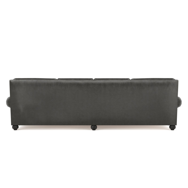 Leroy Rolled Panel-Arm Extra Long Sofa with Bun Feet, 36" H x 120" W x 43" D, Plush Velvet Alabaster, Ebony