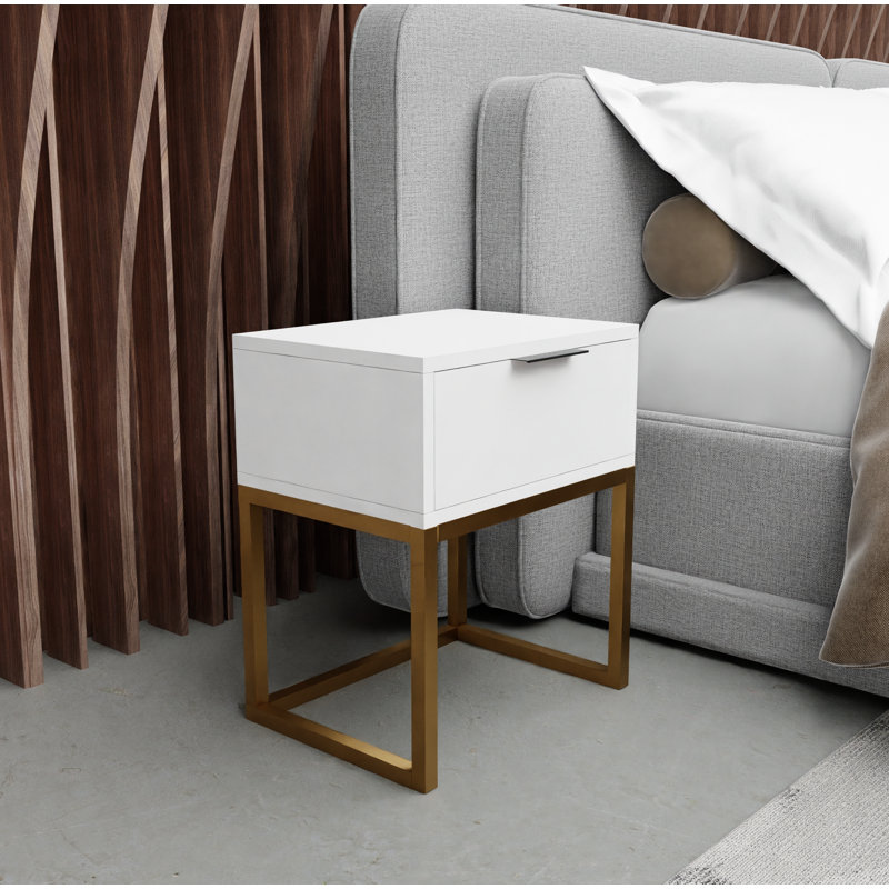 Abbie 40cm W Metal Bedside Table, Matt White, Gold