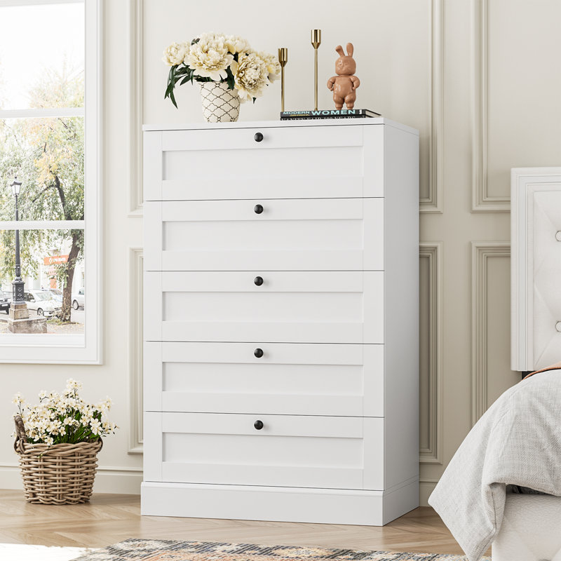 Commode 5 tiroirs Arfon, Blanc