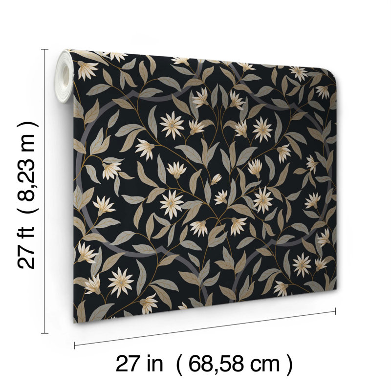 Papier peint floral Helghi, Noir métallique