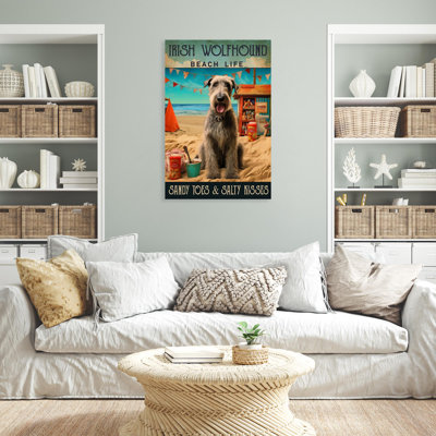 Irish Wolfhound Beach Life - 1 pièce, reproduction d'art graphique sur toile tendue