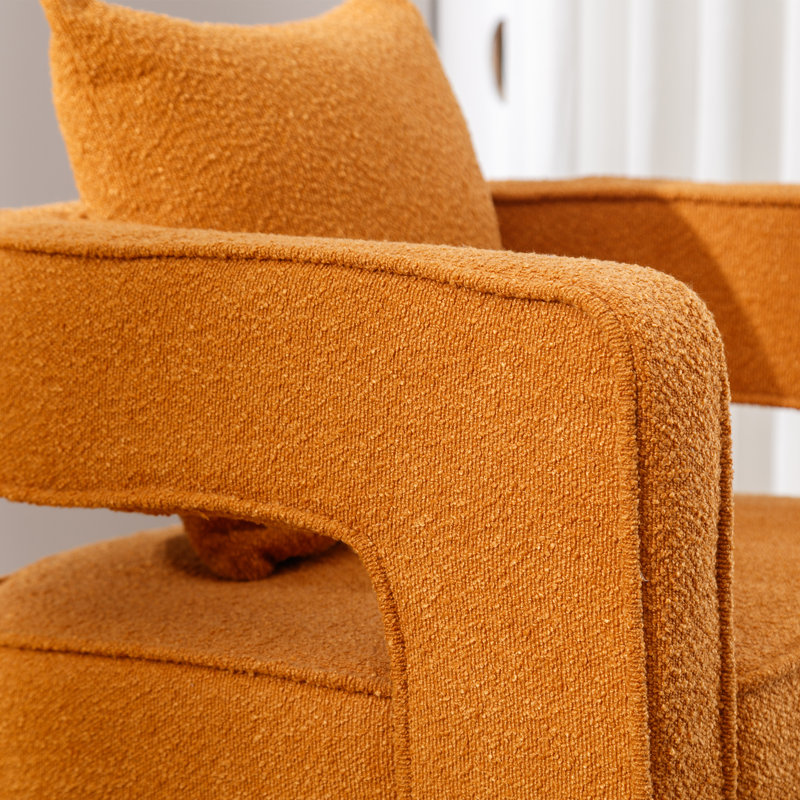 29 inches Wide  Swivel Barrel Chair, Caramel Boucle