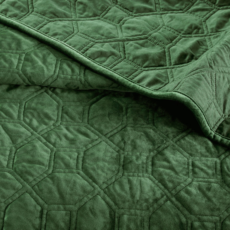 Ensemble de courtepointe géométrique matelassée en velours vert, 3 pièces, format king/cal king