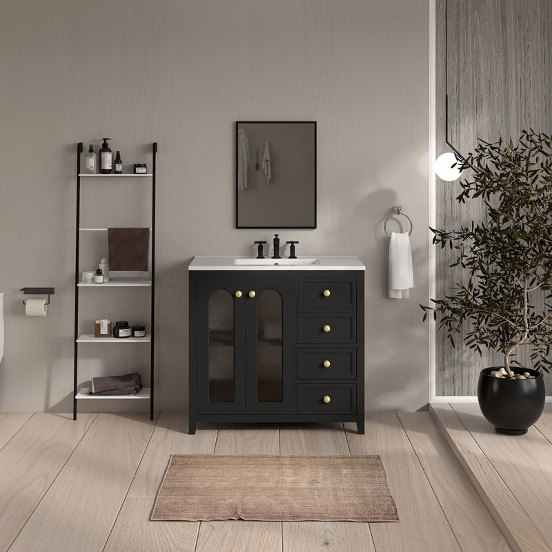 Meuble-lavabo simple 36 po avec comptoir en céramique 36 po, Noir