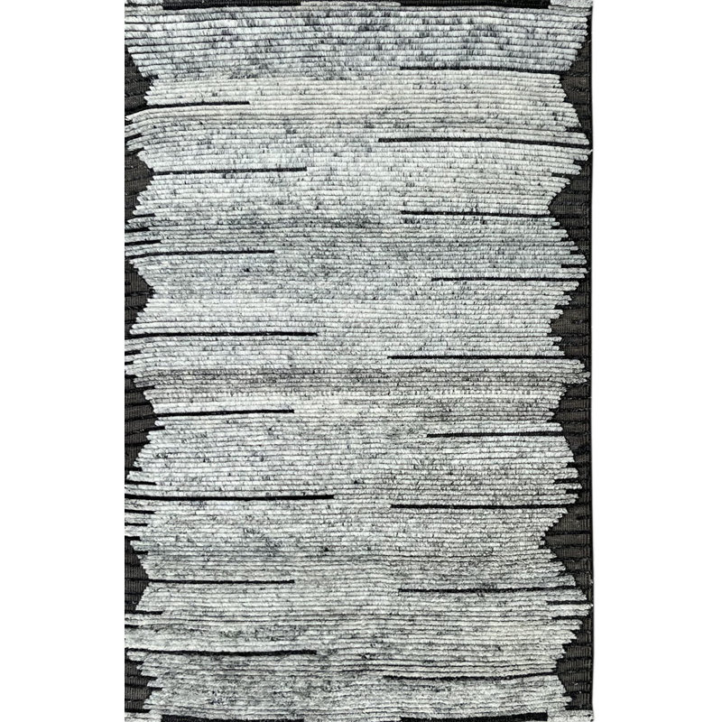 Gray Hand-Knotted Wool Striated Horizon Geometric Modern Contemporary Carpet Rug, 9' x 12'