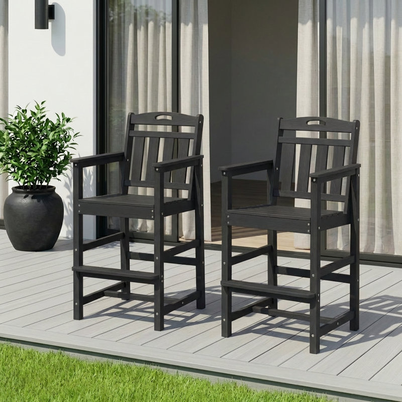 Tabourets de bar 27 po Cedartown avec accoudoirs et repose-pieds en PEHD, Noir