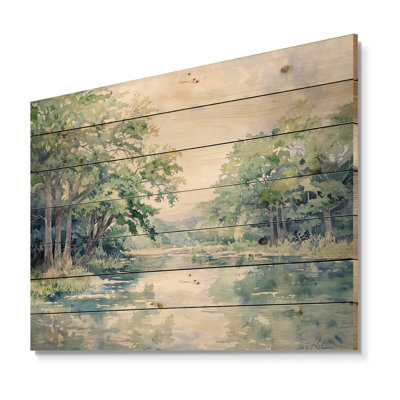 Guadalupe River In Texas I - Modern Landscape Wood Wall Art On Natural Pine Wood