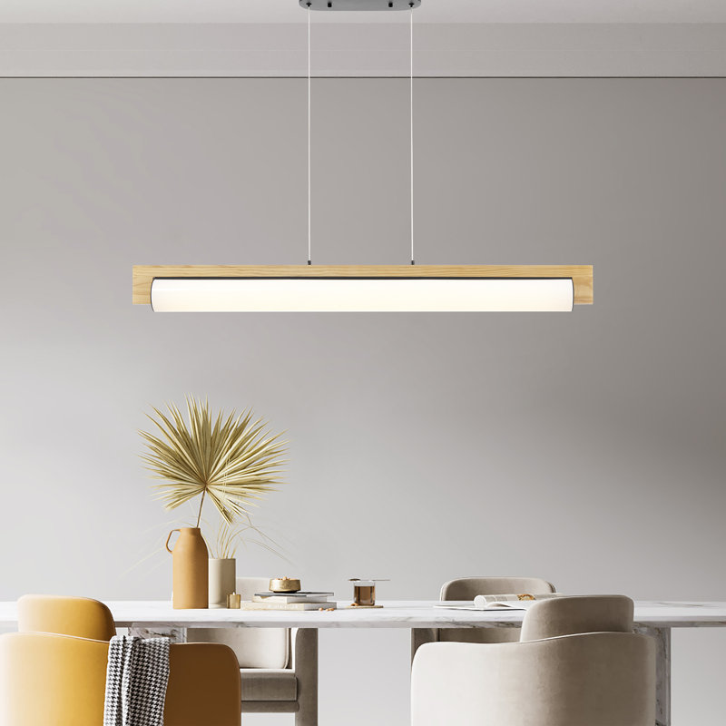 Lustre linéaire noir et bois satiné