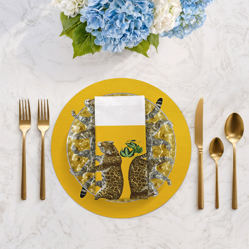 Leopard Seeing Double Cotton Sateen Dinner Napkins, Yellow
