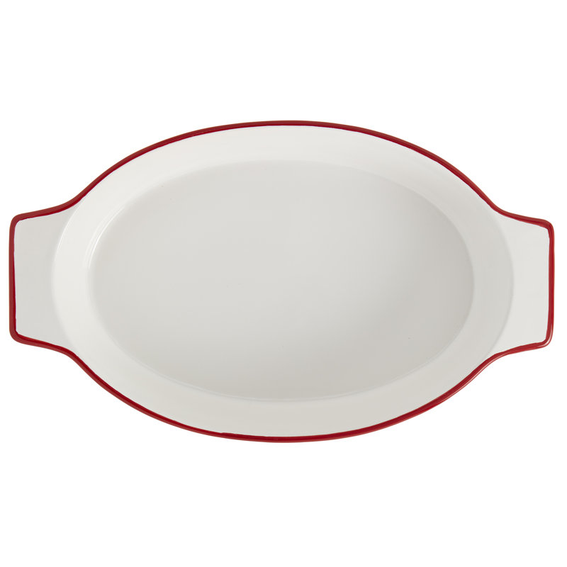 Denmark Tools for Cooks Stoneware Oval Baker Red Blue Rim Bistro, Red