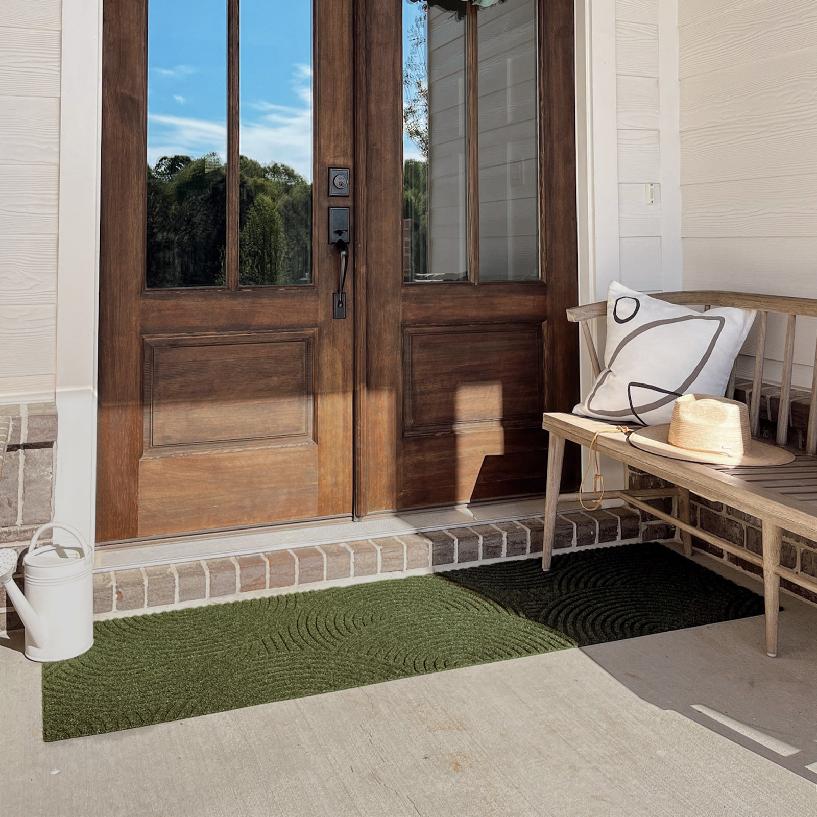 WaterHog Luxe Put Your Records On Non-Slip Indoor Outdoor Door Mat, 21.5" W x 70" L, Olive