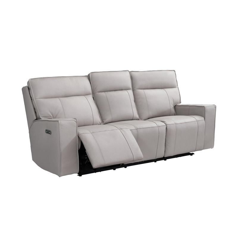 Canapé inclinable en cuir véritable à accoudoirs carrés de 87 po Ayin, Gris