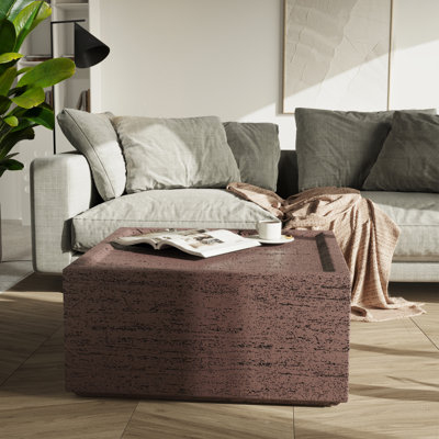 Table basse 28 po d'intérieur moderne en béton carré pour le salon, rouge rouille