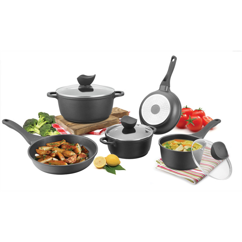 8 - Piece Non-Stick Aluminum Cookware Set, Black