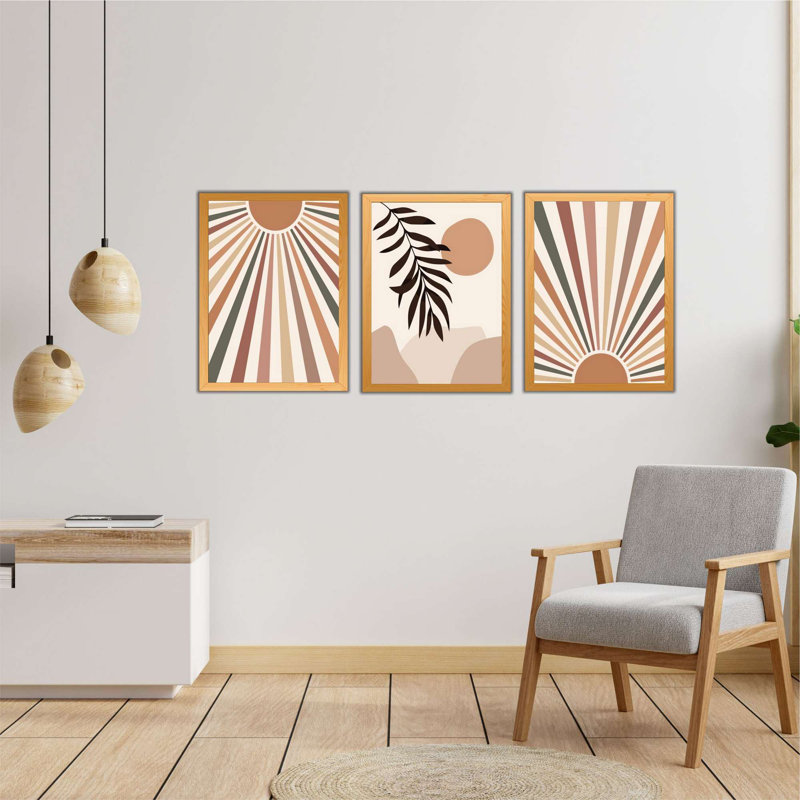 Ensemble de 3 panneaux d'art mural à motif de feuilles abstraites