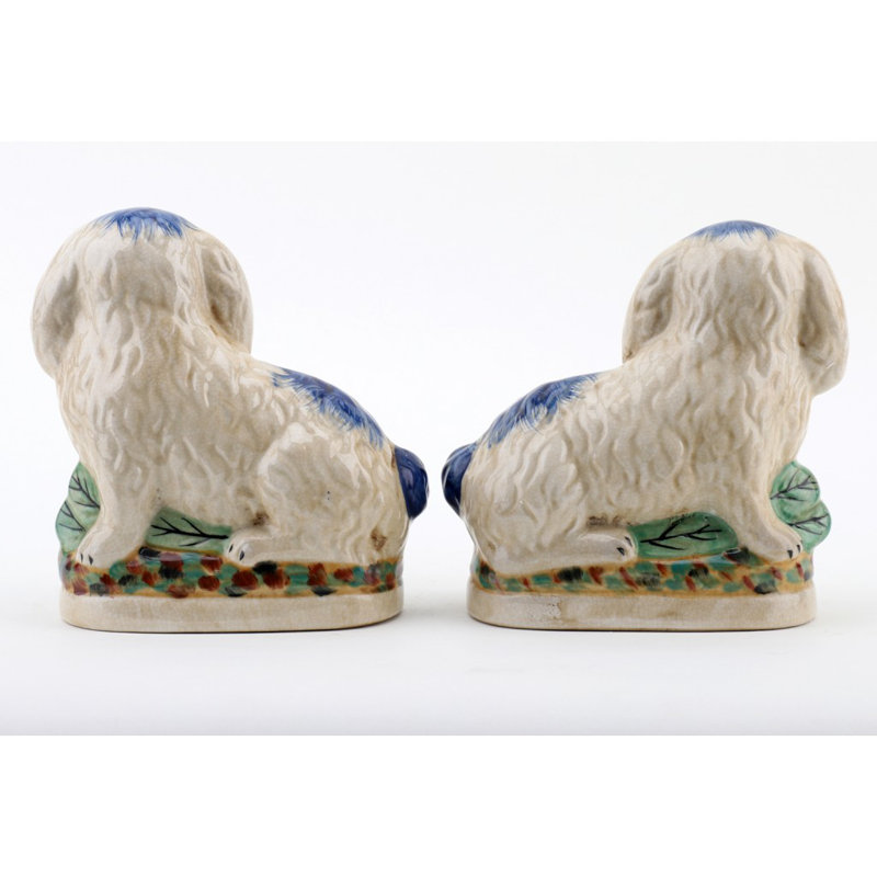 Small Staffordshire Bunny Hares Figurine, Blue/Cream, 6.5" H x 6" W x 3" D