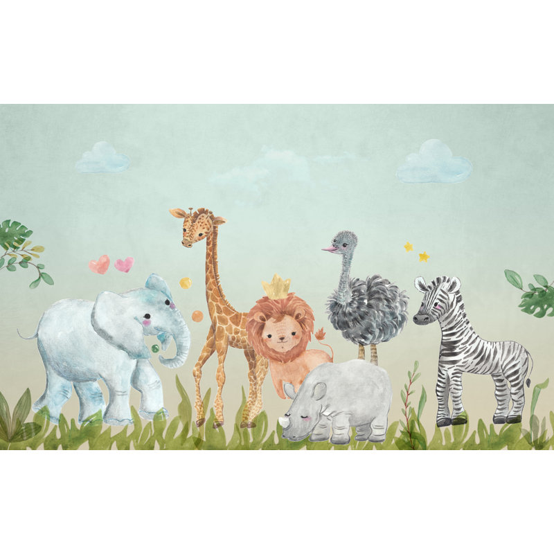 Safari Animals Wall Mural Kids Wallpaper, 114" L x 172" W