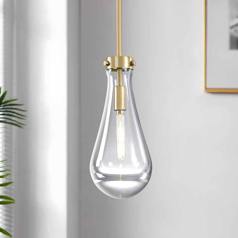 1-light Raindrop Modern Thick Glass Pendant, Gold