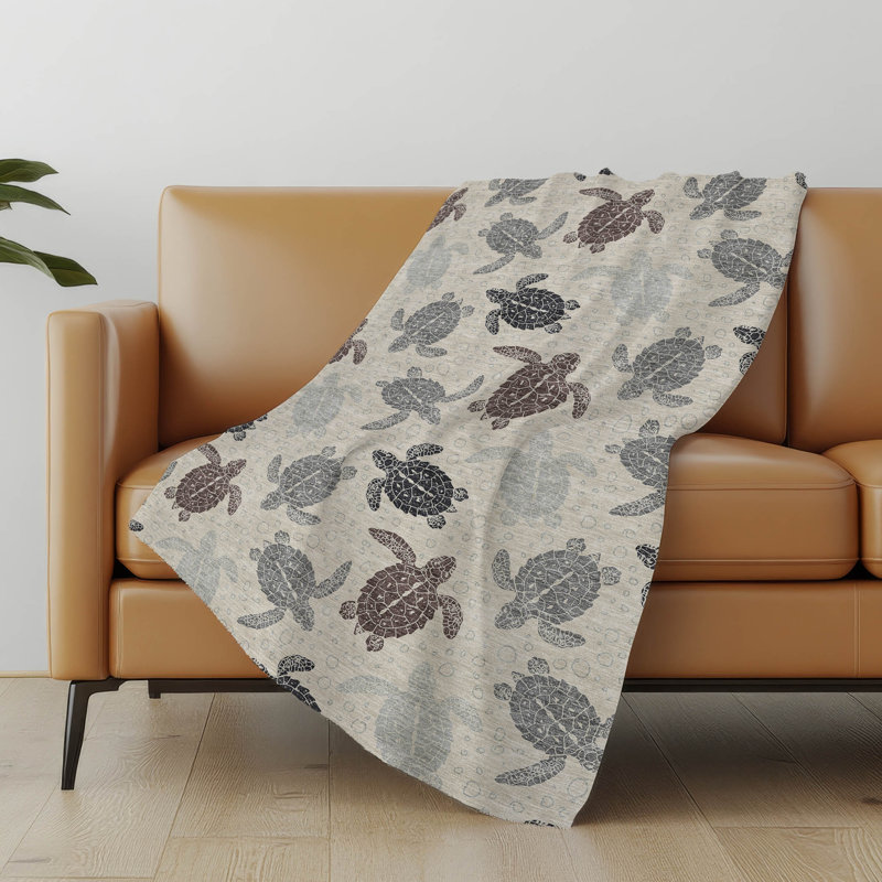 Addison Machine Washable Sherpa Turtles Throw Blanket, Sand