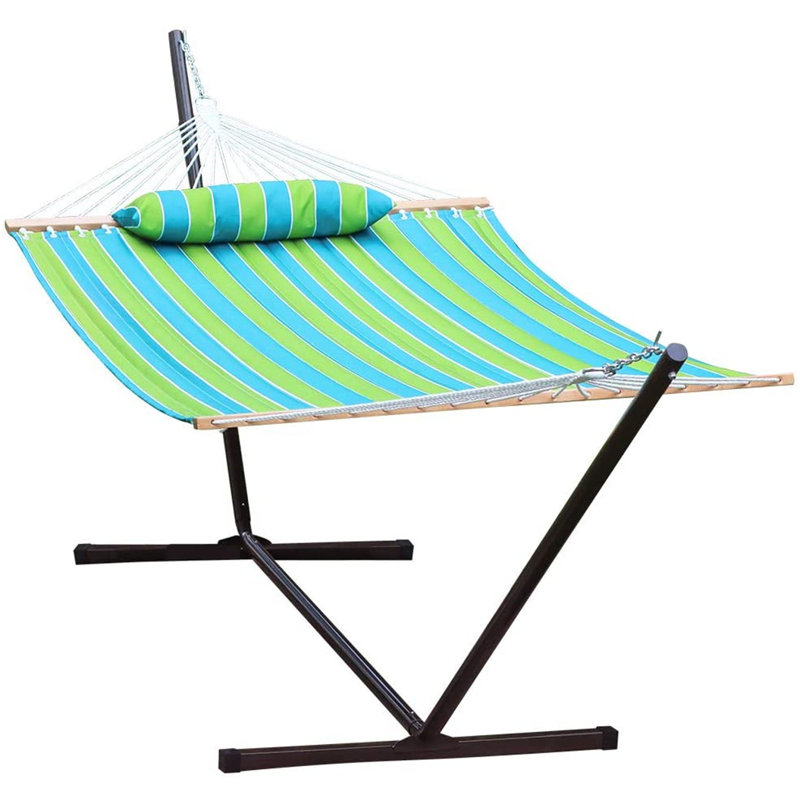 Ensemble de hamac matelassé avec support Prime Garden, hamac robuste avec support, bande verte