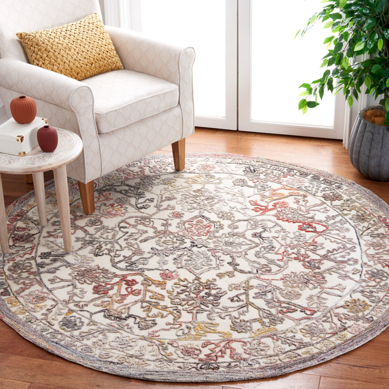 Tapis oriental gris touffeté à la main Elisei, Rond 6 pi