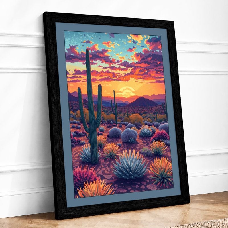 Desert at Dusk Landscape - Framed Print, Black, A4 - 29.7 x 21.0 cm