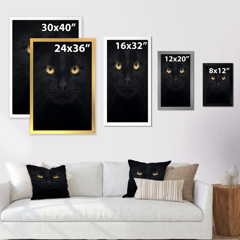 Portrait de chat noir et blanc - Peinture, Cadre photo noir, H 40 po x l 30 po x P 1,5 po