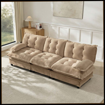Canapé 107 po 3 places Cloud, canapé modulaire modulaire, canapé moderne à assise profonde pour le salon, coussin de siège confortable en treillis décoré, tissu chenille respirant, café clair