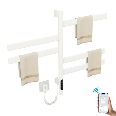 MYACUC Heated Towel Racks for Bathroom, Wall Mounted Towel Warmer Swivel with Timer & Temp Control, Digital Touch Panel Towel Dryer Works with Alexa, 110V IPX5 Hardwired & Plug-in