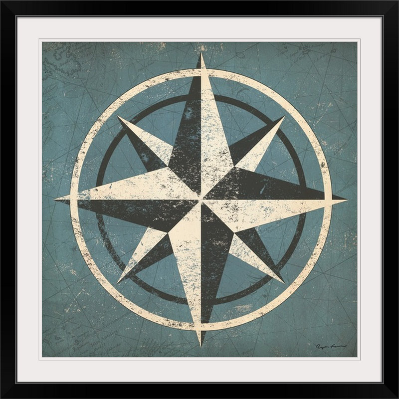 « nautique compass blue » par ryan fowler, impression, Cadre noir, H 32 po x l 32 po x P 1 po