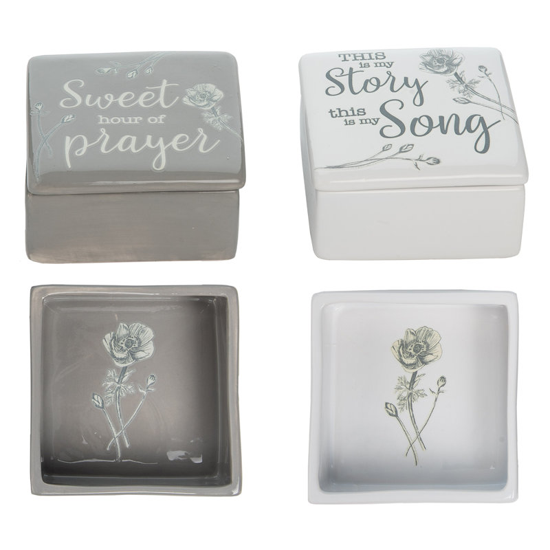  Dolomite 4.25 in. Multicolor Spring Square Floral Prayer Boxes Set of 2