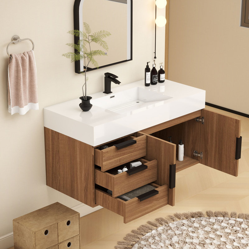 Ensemble de meuble-lavabo simple mural 42 po, Bois