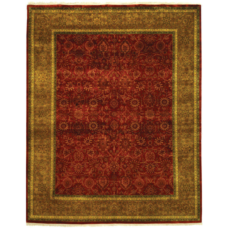 Ganges Hand-Knotted Green and Rust Wool 6' x 9' Rug