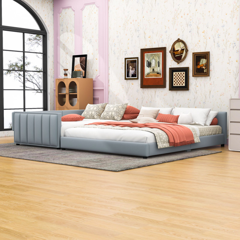 Lit plateforme tapissier Kayelee, gris