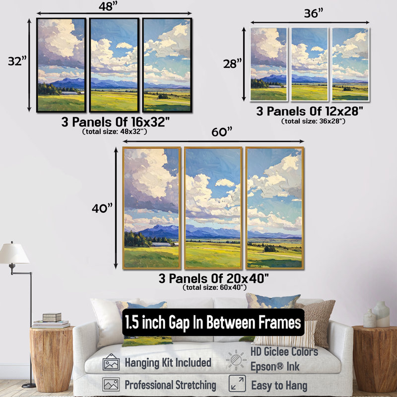 Ensemble d'art mural Big Sky Horizon Meadows II - Montana, Noir, Reproduction avec cadre flottant, H 28 po x l 36 po