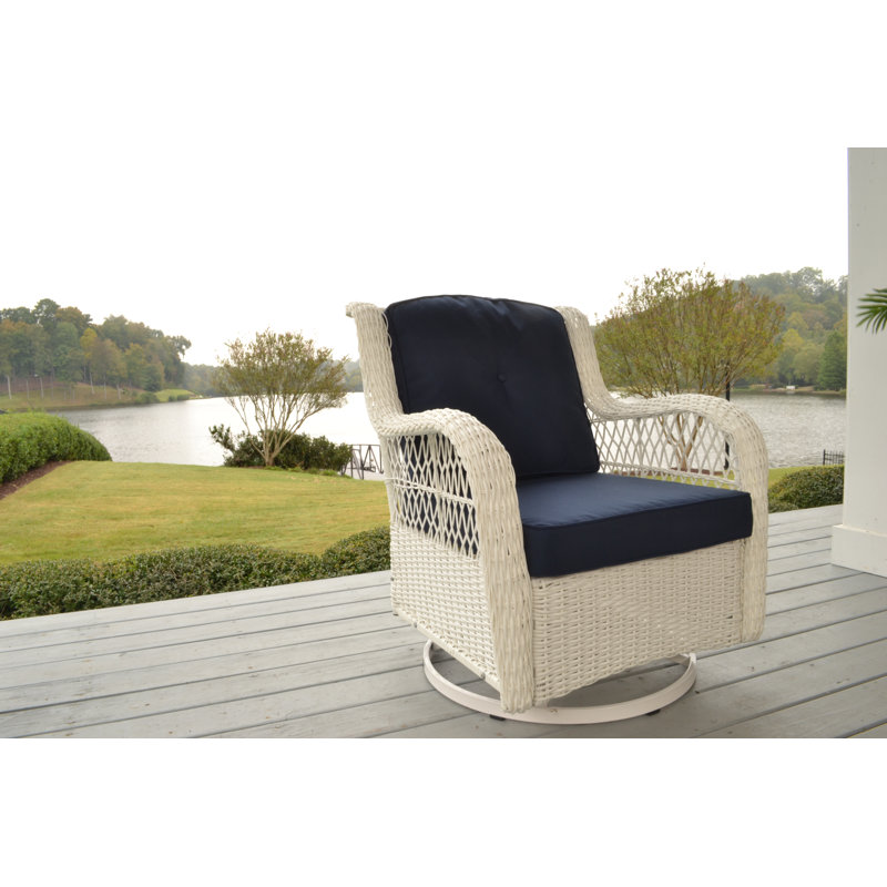Rio Vista White and Navy Blue Resin Wicker Swivel Glider Chair