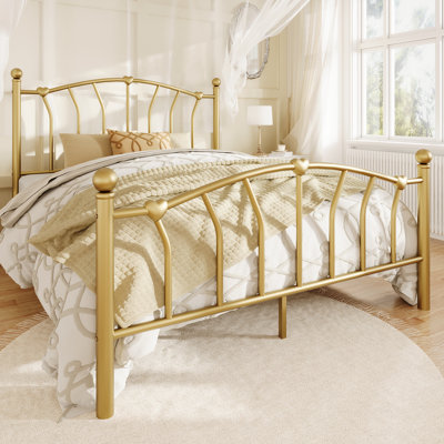 Metal Platform Bed Frame With Headboard And Footboard，Heart & Ball Finials，No Box Spring Needed,12.6" Under-Bed Storage，Easy Assembly