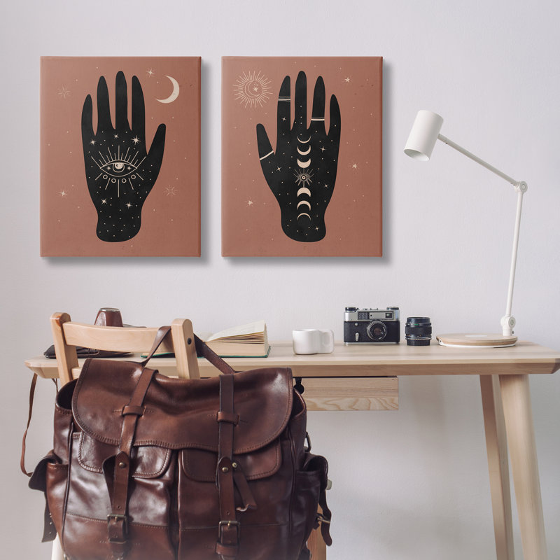  «All Seeing Mystical Hands», ensemble de 2 toiles murales par Nina Blue, H 30 po x l 24 po