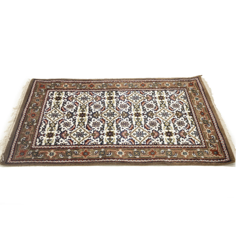 Tapis tribal crème à motif floral indo-bidar 3 x 5