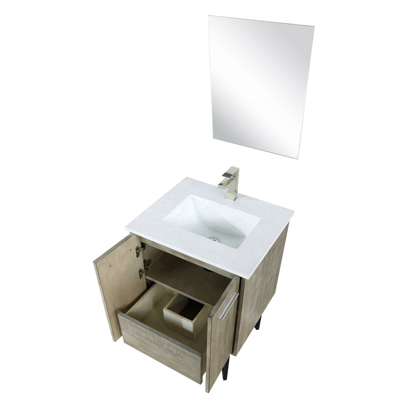 Meuble-lavabo de salle de bain rustique, robinet en nickel brossé, miroir 18 - et meuble-lavabo attrayant, matériau teinté