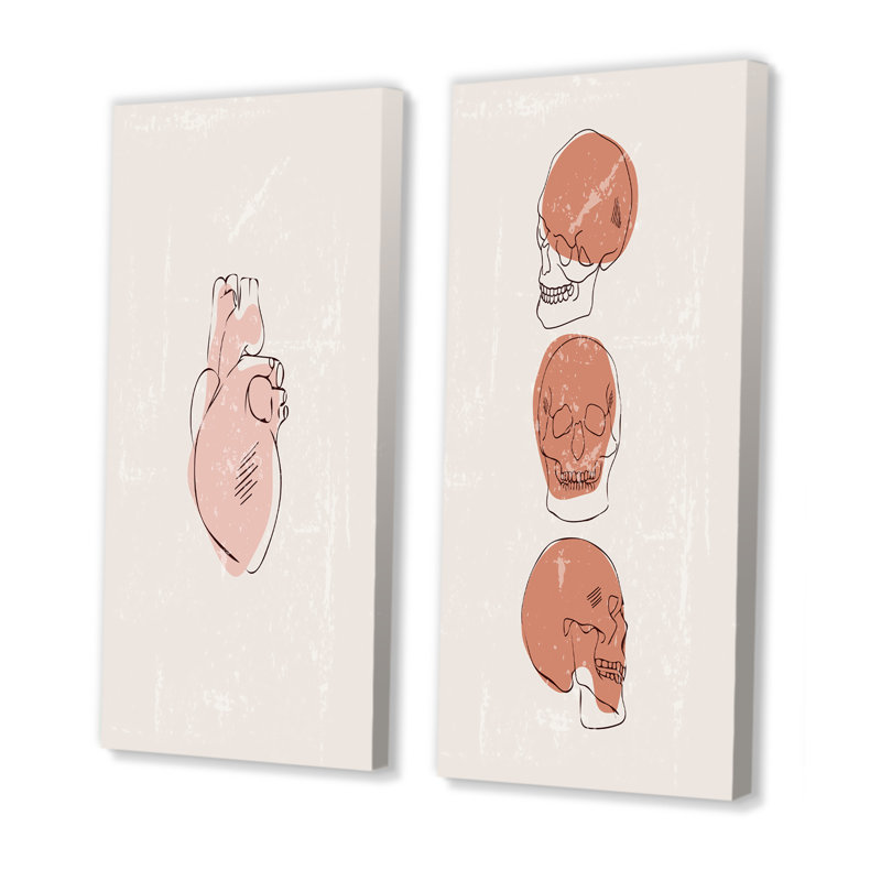 «Humain rétro Anatomie I», ensemble de 2 peintures, Toile tendue, H 20 po x l 24 po x P 1 po