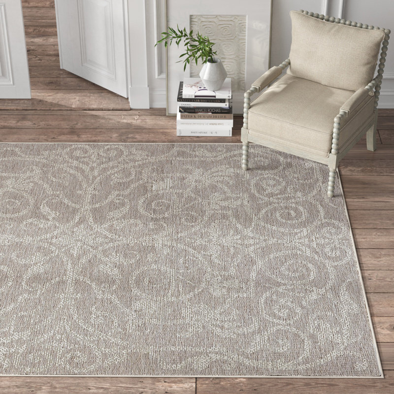 Cassina Floral Cocoa Natural Indoor Outdoor Area Rug, Rectangle 5'10" x 9'2"