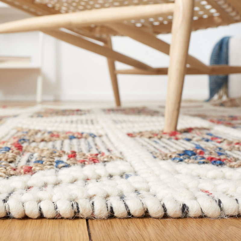 Natura Hand Loomed Wool/Jute/Cotton Geometric Rug in Red/Ivory, Square 6'